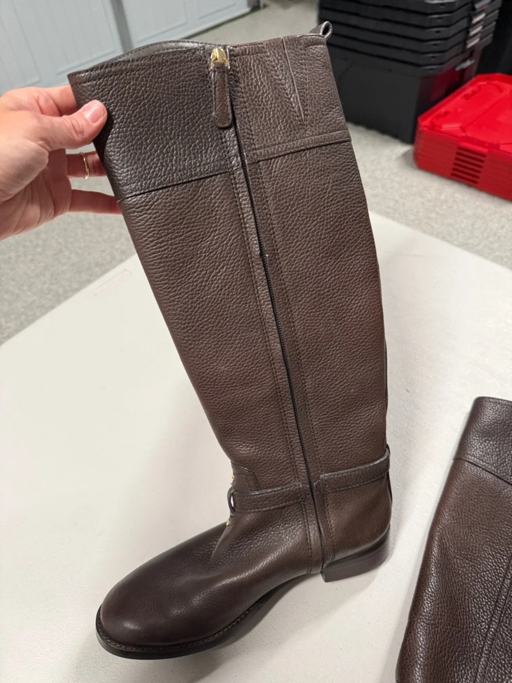 Tory Burch Brown Tall Leather Riding Boots with Logo Medallion - Picture 2 of 10